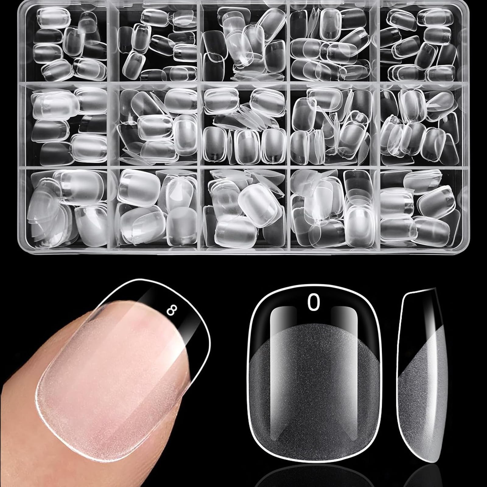 Short Squoval Gel Nail Tips Half Matte Press On Nails DIY, 15 Sizes