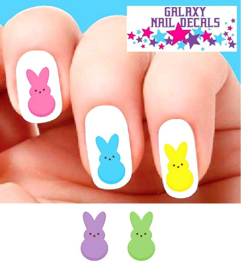 Waterslide Nail Decals – Set of 20 Easter Colorful Marshmallow Bunnies Assorted