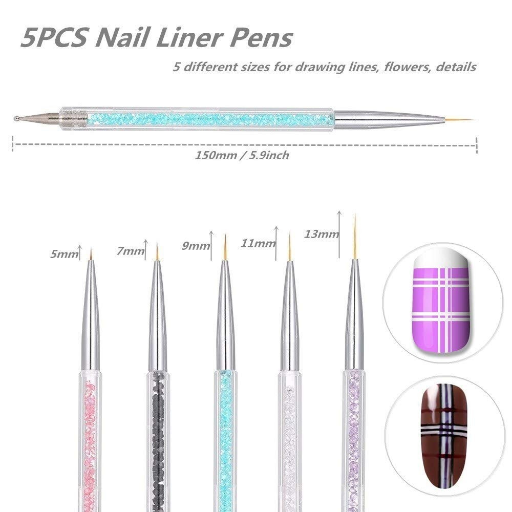 5 Pcs Nail Art Liner Brushes, Dual-ended Nail Art Point Drill Drawing Brush P…