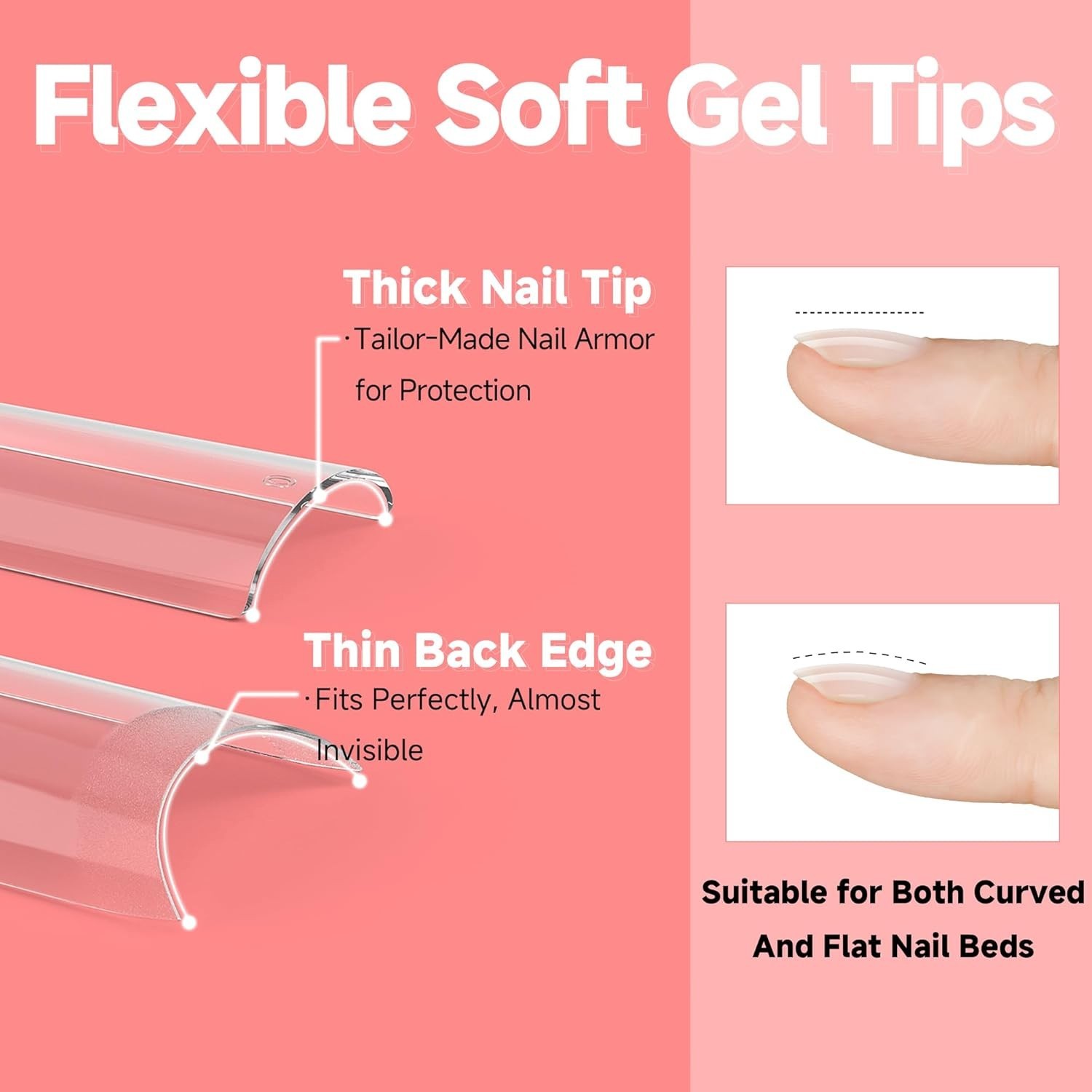 Extra Long 3XL Clear Gel Nail Tips – 504PCS No C Curve Half Cover Collection