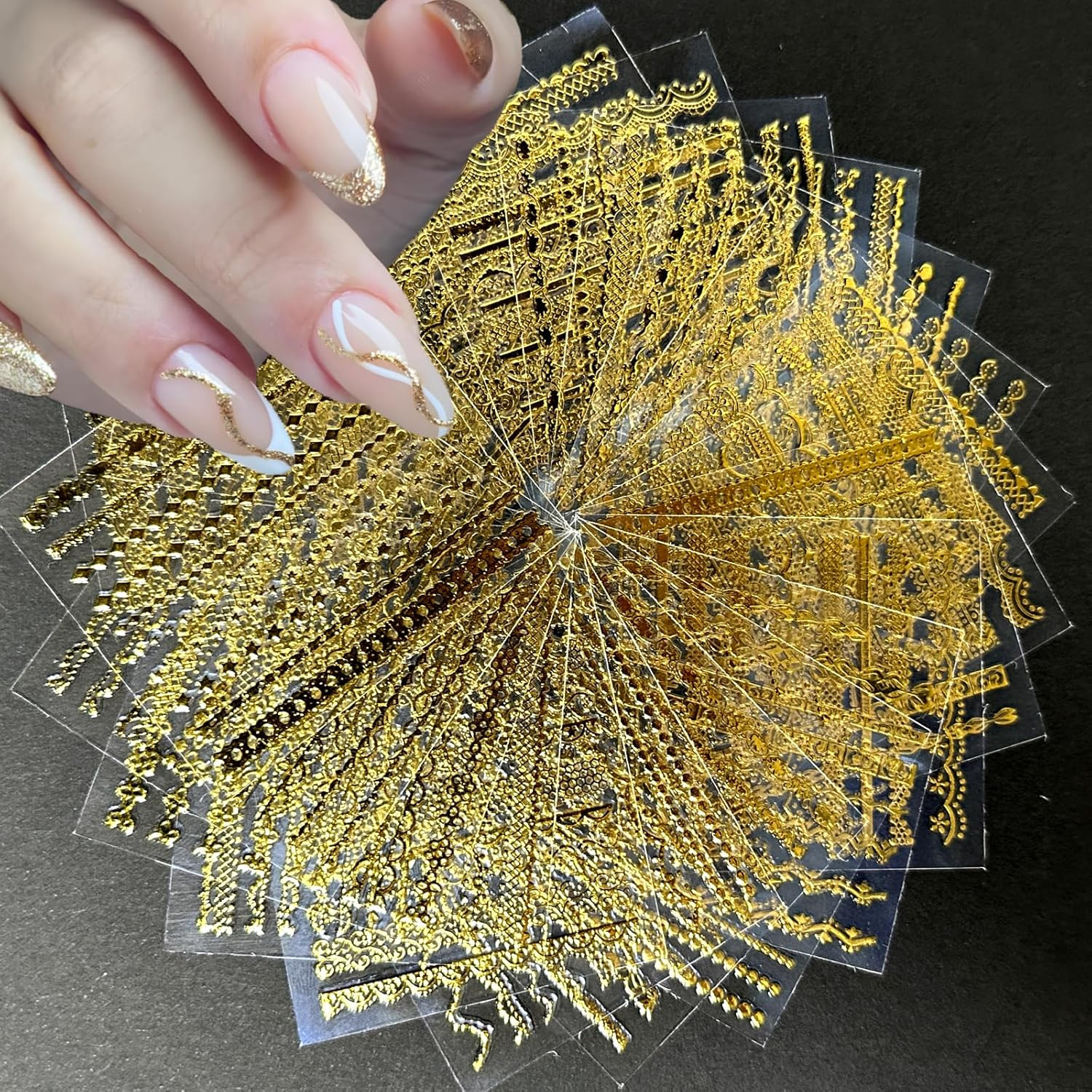 30 Sheets Gold Line Nail Art Stickers Gold Lace Nail Stickers 3D Self-Adhesiv…
