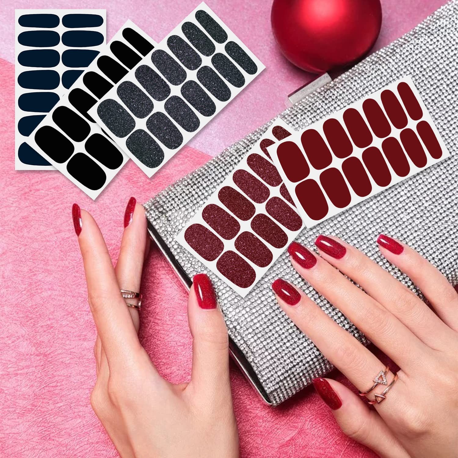16 Sheets Nail Polish Stickers Full Nail Wraps Solid Color Self Adhesive Nail…