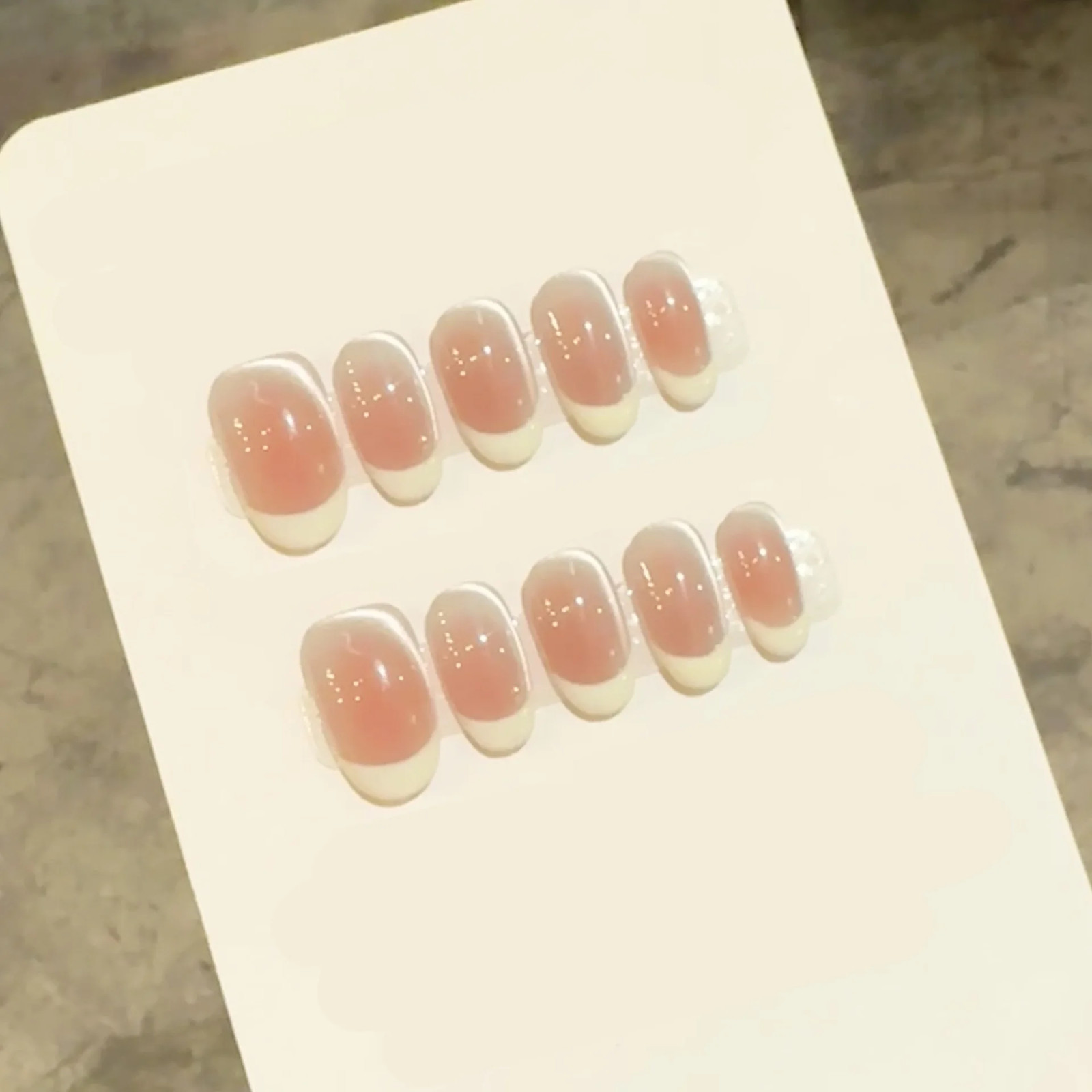 10Pcs Handmade French Cat Eye Press on Nails Ins Simple Nude Pink Sweet Girl Fak