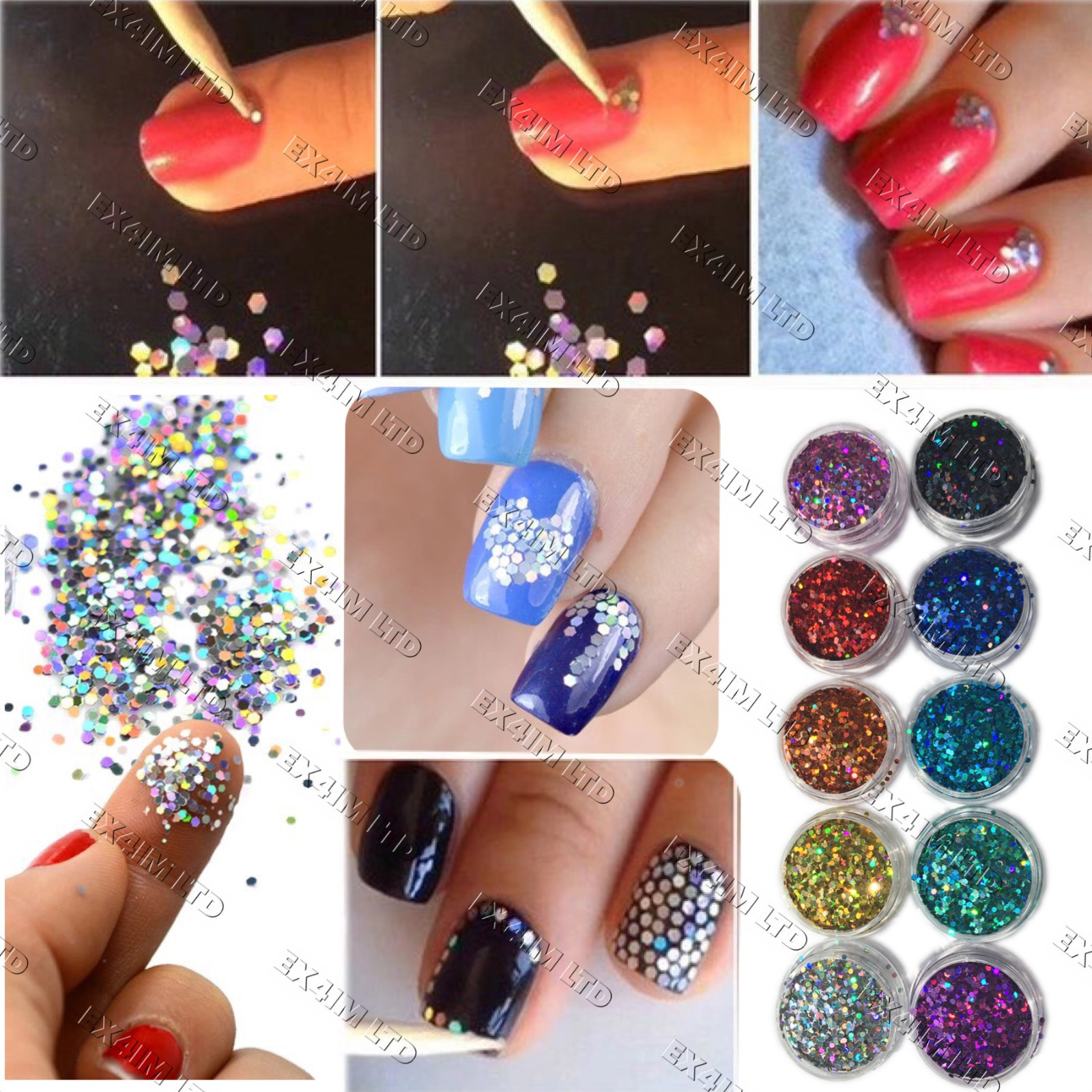 1mm HOLOGRAOHIC GLITTER FLAKES Sequins Paillette Sparkly Nail Art Hexagon 3D DIY