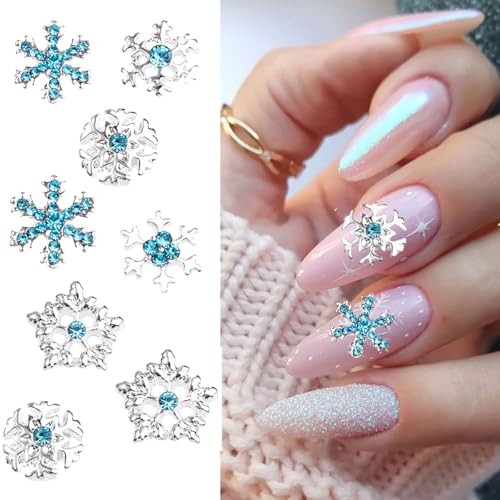 22Pcs Christmas Nail Charms Snowflake Nail Gems 3D Alloy Luxury Nail silver