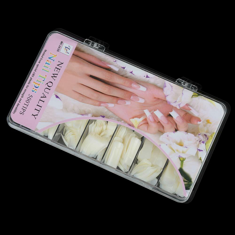 500pcs Acrylic Nail Tips French False Nails Half Cover Fake Nails with Case, DIY