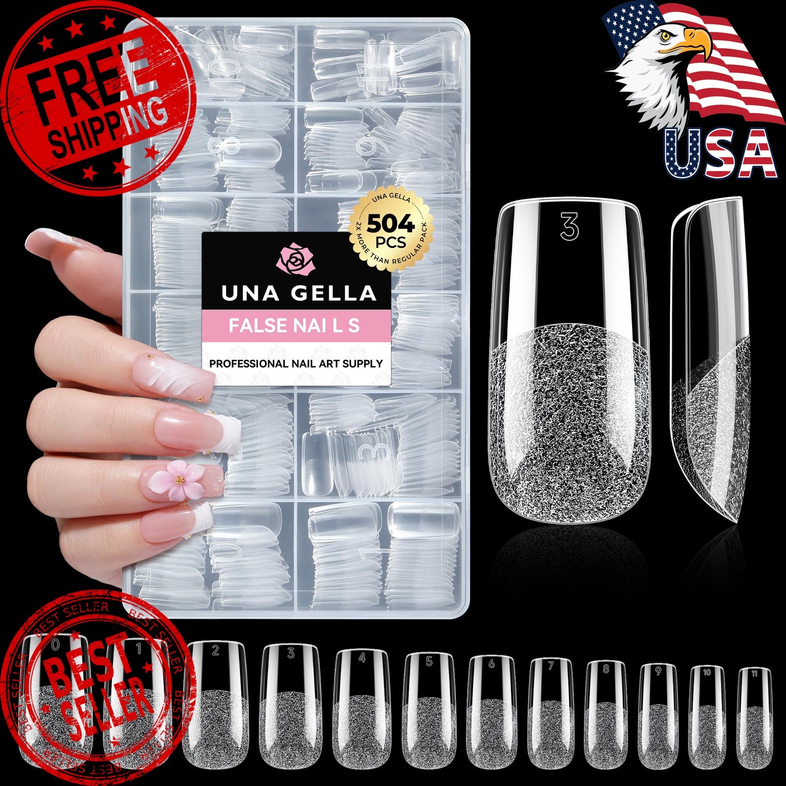 UNA GELLA Medium Square Gel Nail Tips 504pc