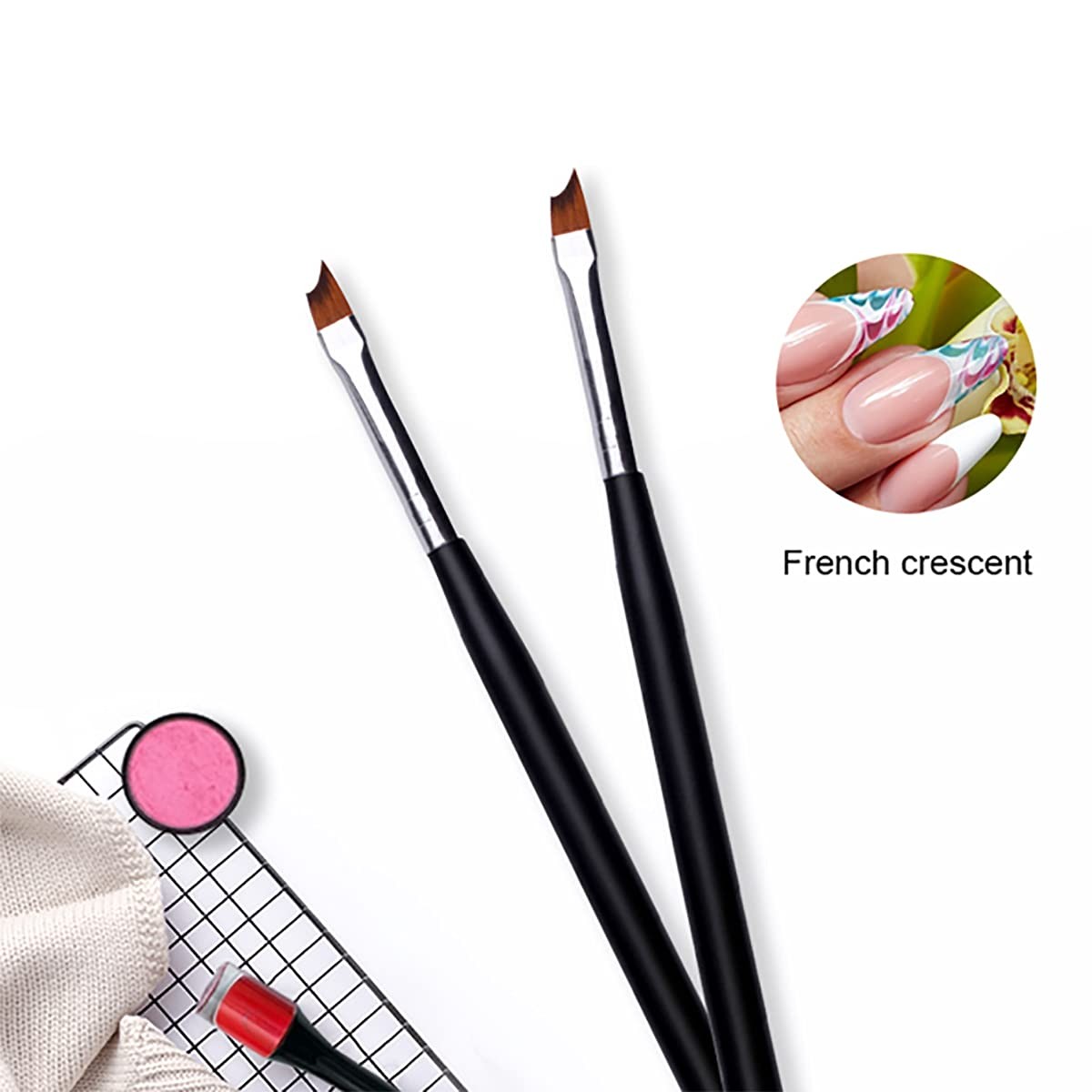 French Tip Nail Brushes Set Half Moon Shape Sier Handle Oblique