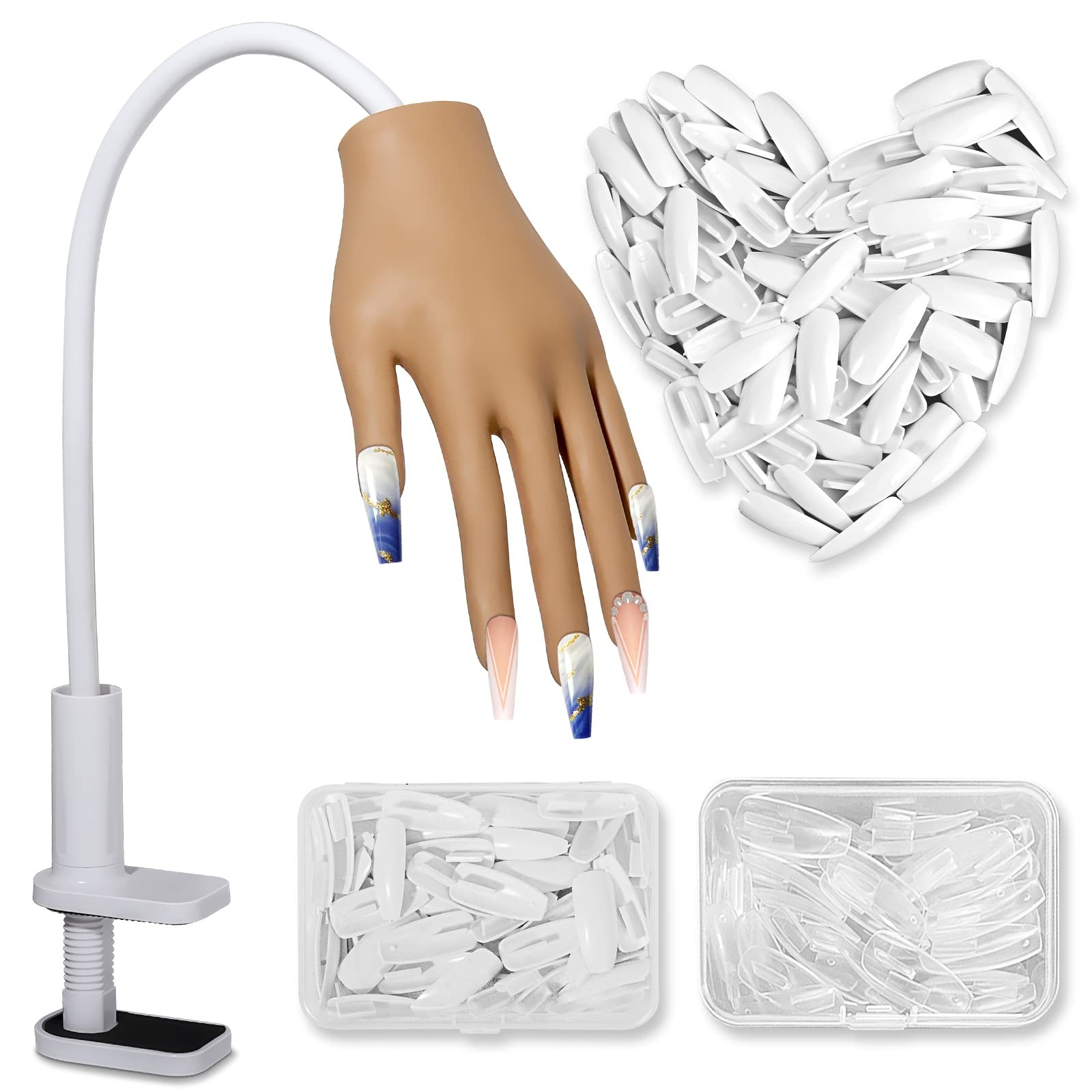 Yokilly Practice Hand for Acrylic Nails,Silicone Nail Length: 3.2Mm, Brown