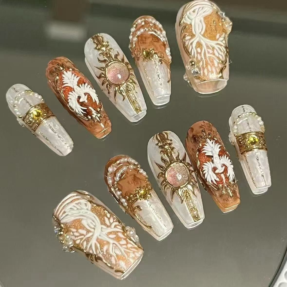 Press-On Nails Handmade 10-Nail Set Size S-L Long Coffin
