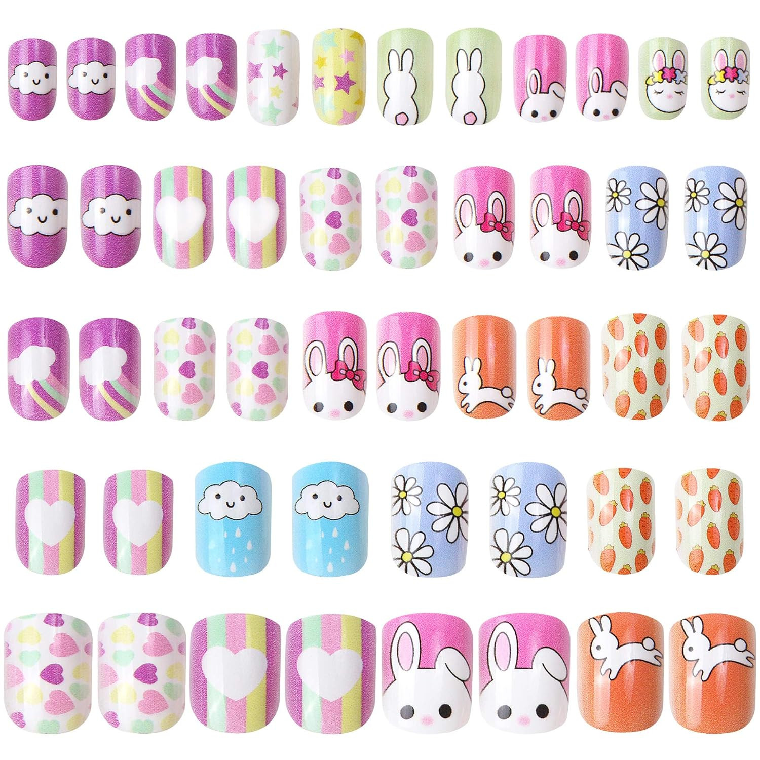 Press on Nails Kids Girls Fake Nails Pre Glued Stick On Cute Nail Art Full Cover