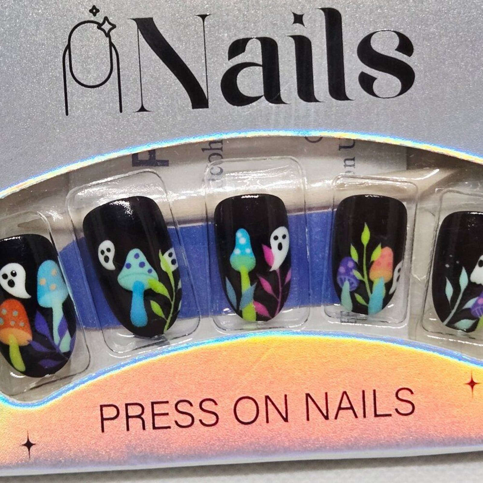 NIB SET OF 2 HALLOWEEN DECOR/PARTY PRESS ON NAILS, GHOSTS, PUMPKINS, 48 TOTAL
