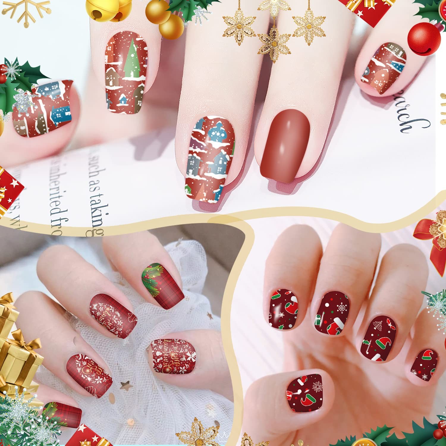 14 Pcs 196 Tips Christmas Nail Stickers Full Nail Wraps For Women Girls Chris…