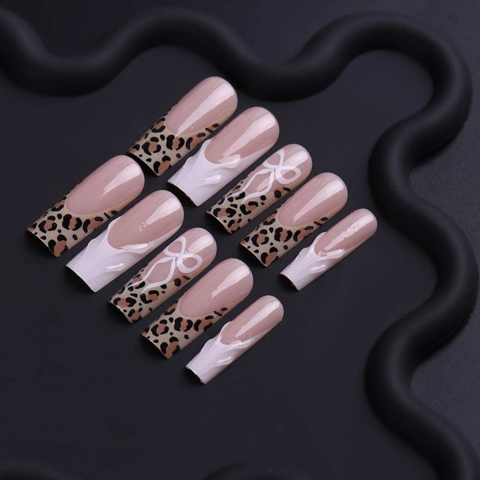 OCTOSWAVE Long Square Press On Nails, Nude Pink French Tip Fake Long, White