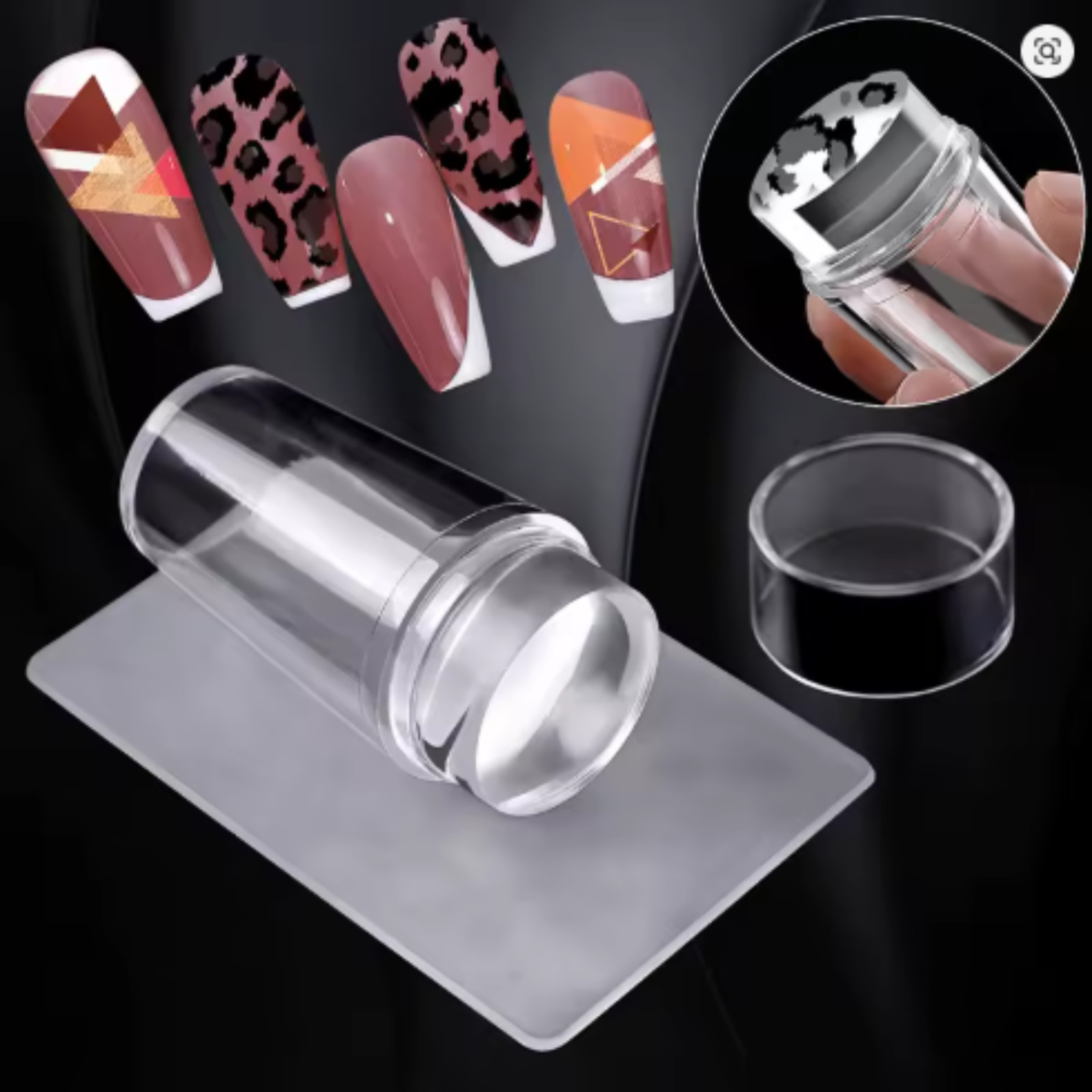 Silicone Nail Stamper Manicure French Stamping Jelly Nails Art + Scraper Stamps