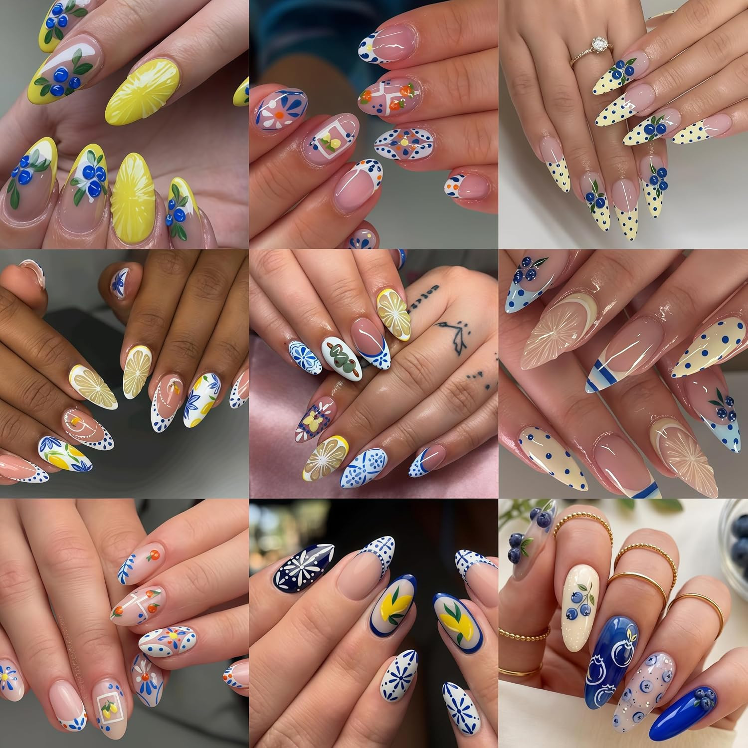 8Sheets Fruit Nail Art Stickers Decals 3D Summer Fruit Nail Decals Blueberry Lem