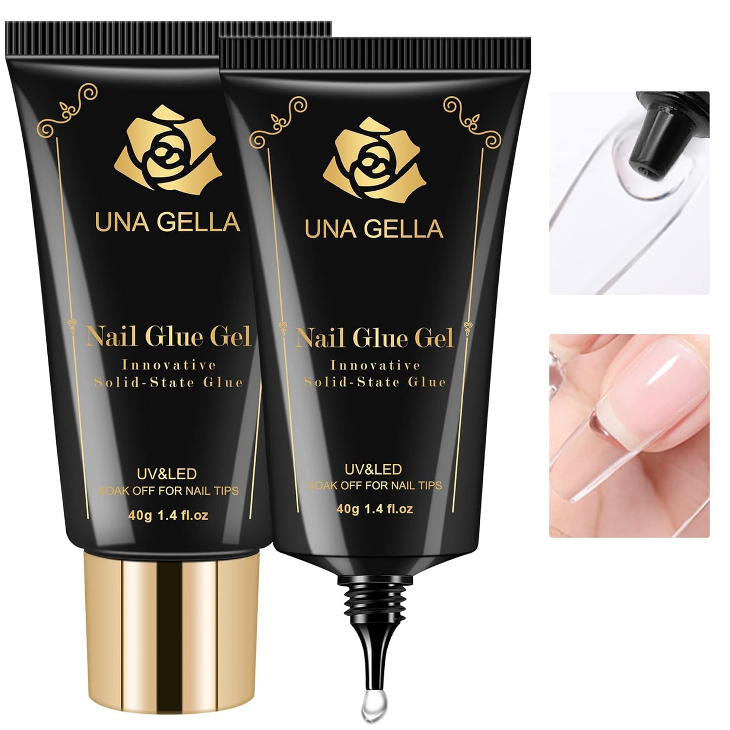 UNA GELLA Solid Nail Tips Glue Gel 2 * 40ml Lamp Curing Needed Soak Off Soft…