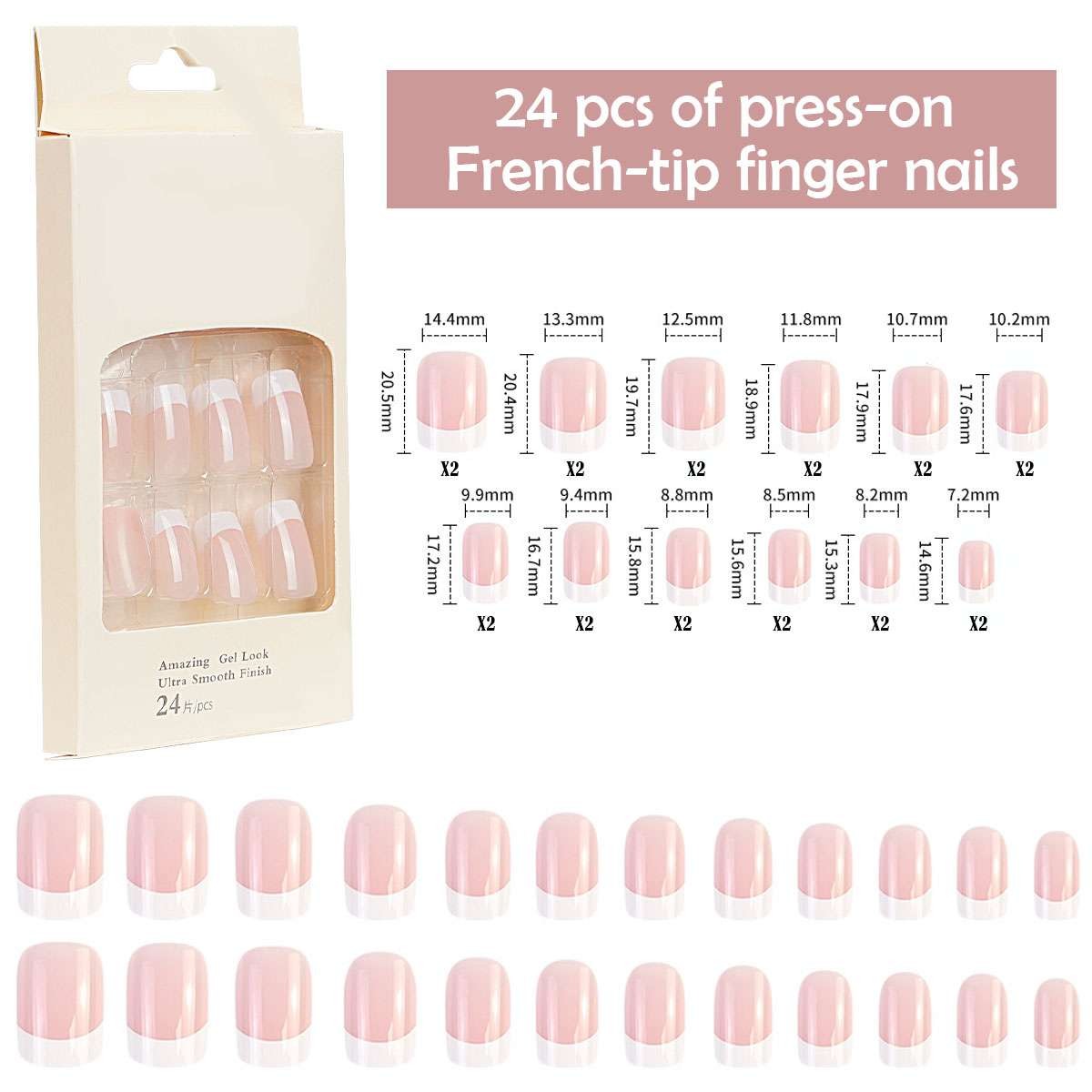 24pcs Short Square White French Style Fake Nail False Nails Press On Nails Glue