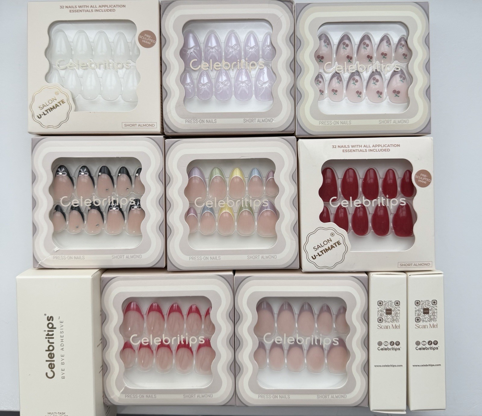 8 full sets Celebritips press on nails, glue, remover, partials