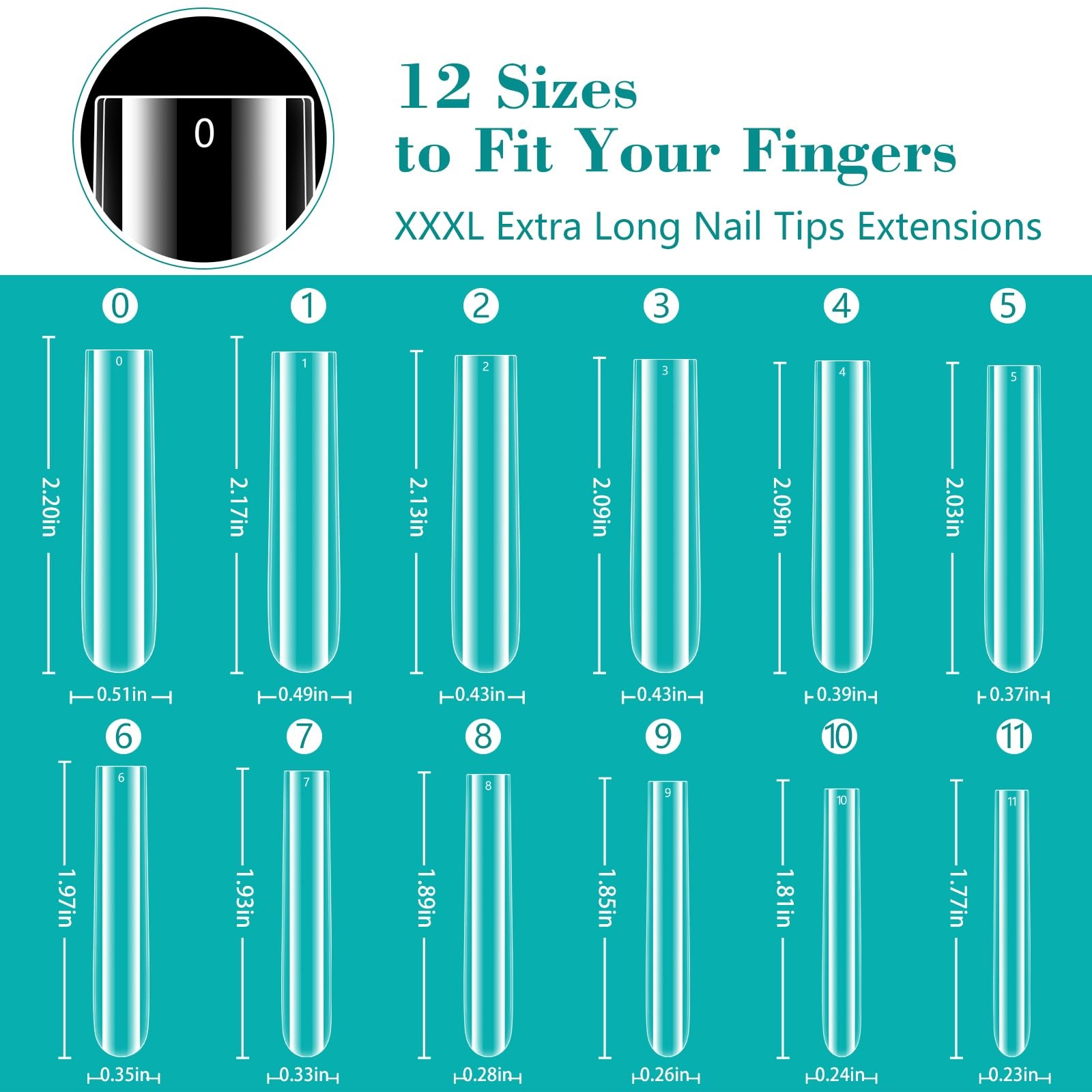 3XL Clear Full Cover Nail Tips for Acrylic Nails Professional, 240PCS Extra L…