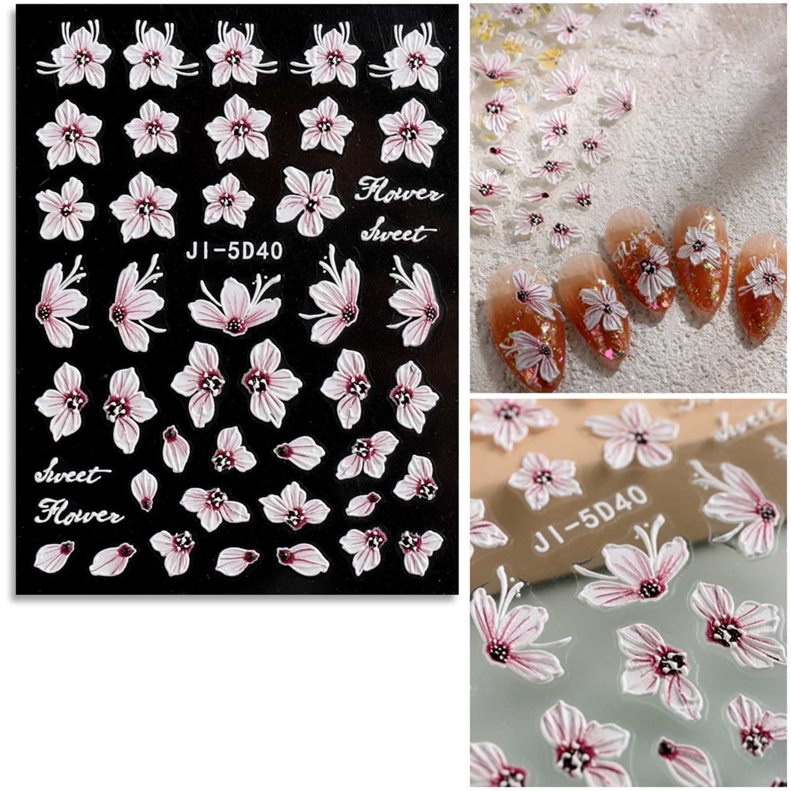 3D Embossed Spring Flower Nail Art Stickers Decals Self-Adhesive Pegatinas Uñ…