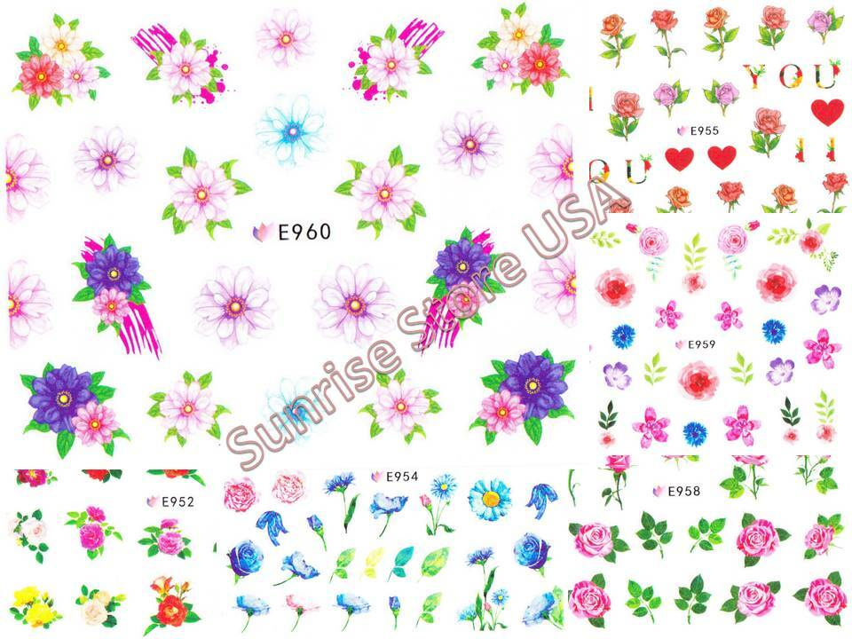 3D Nail Art Sticker Rose Daisy Flower Leaves Floral Decals Manicure Peel & Stick