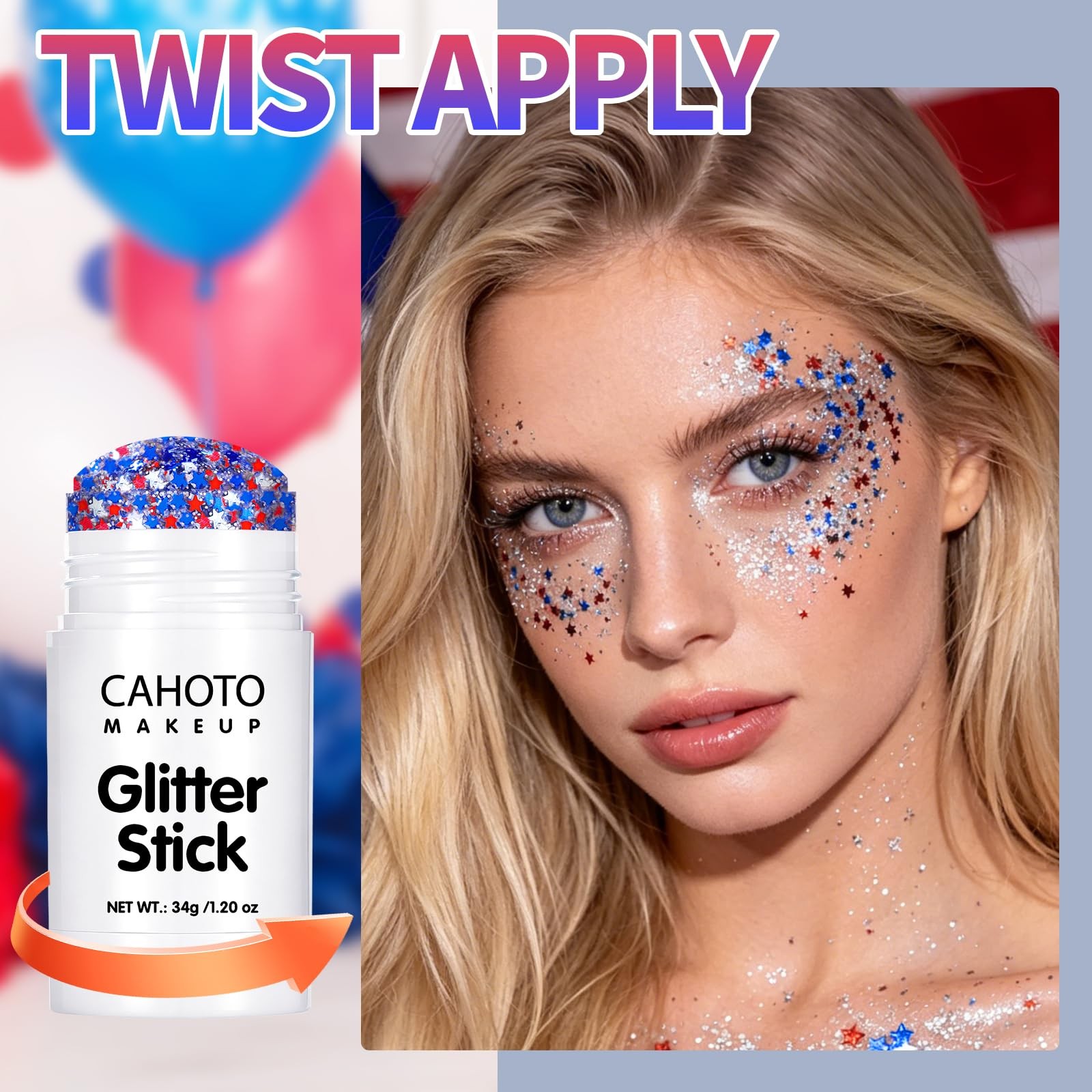 Starlet Glitter Stick, Red White Blue Star for Body Hair, Patriotic Pride USA…