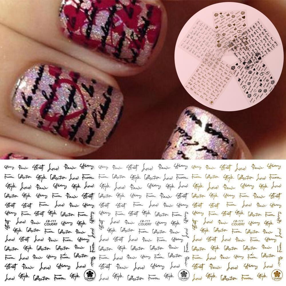 Spring Valentine’s Day Nail Sticker Heart Love Rose English Letters DIY NH21