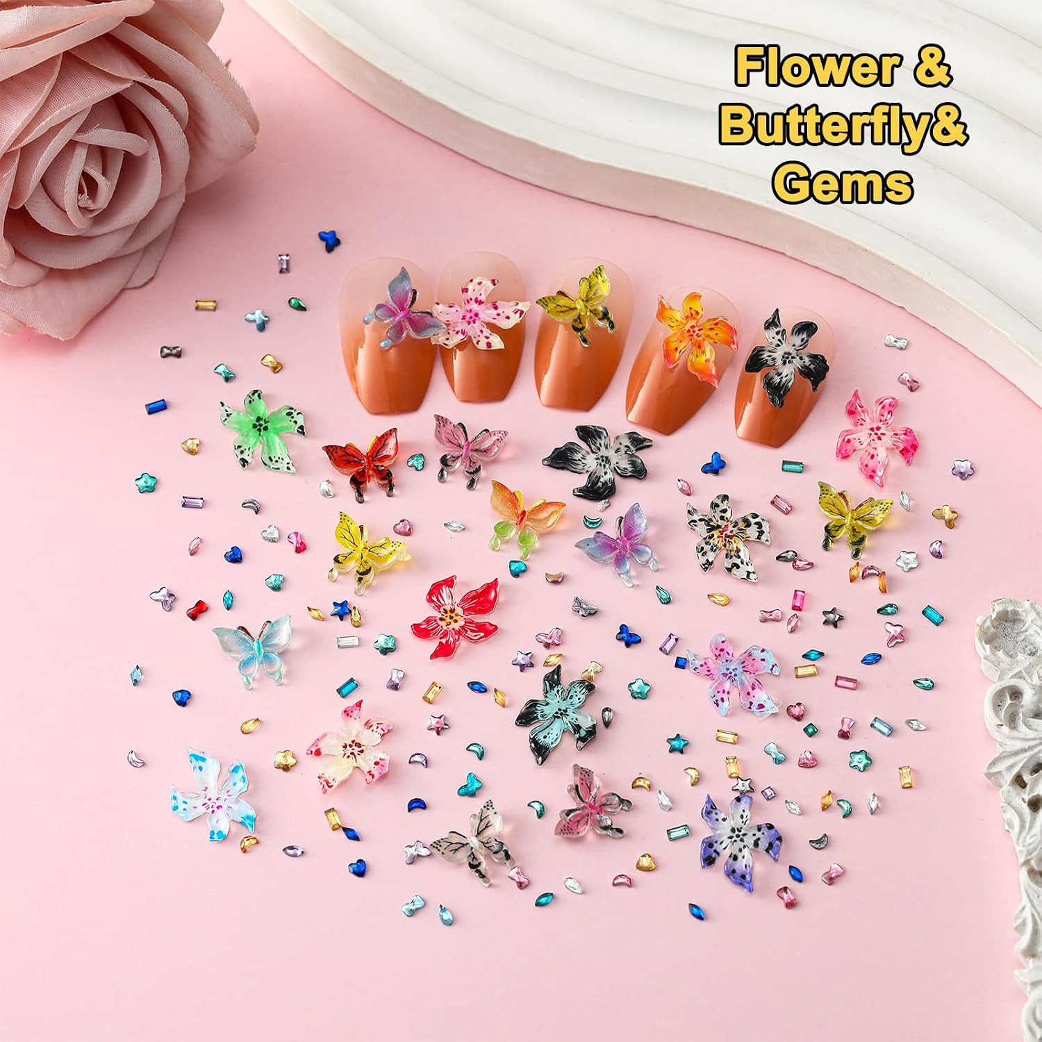 8000Pcs 3D Nail Charms and Nail Gems, Cute Nail Rhinestones Y2K for Nails