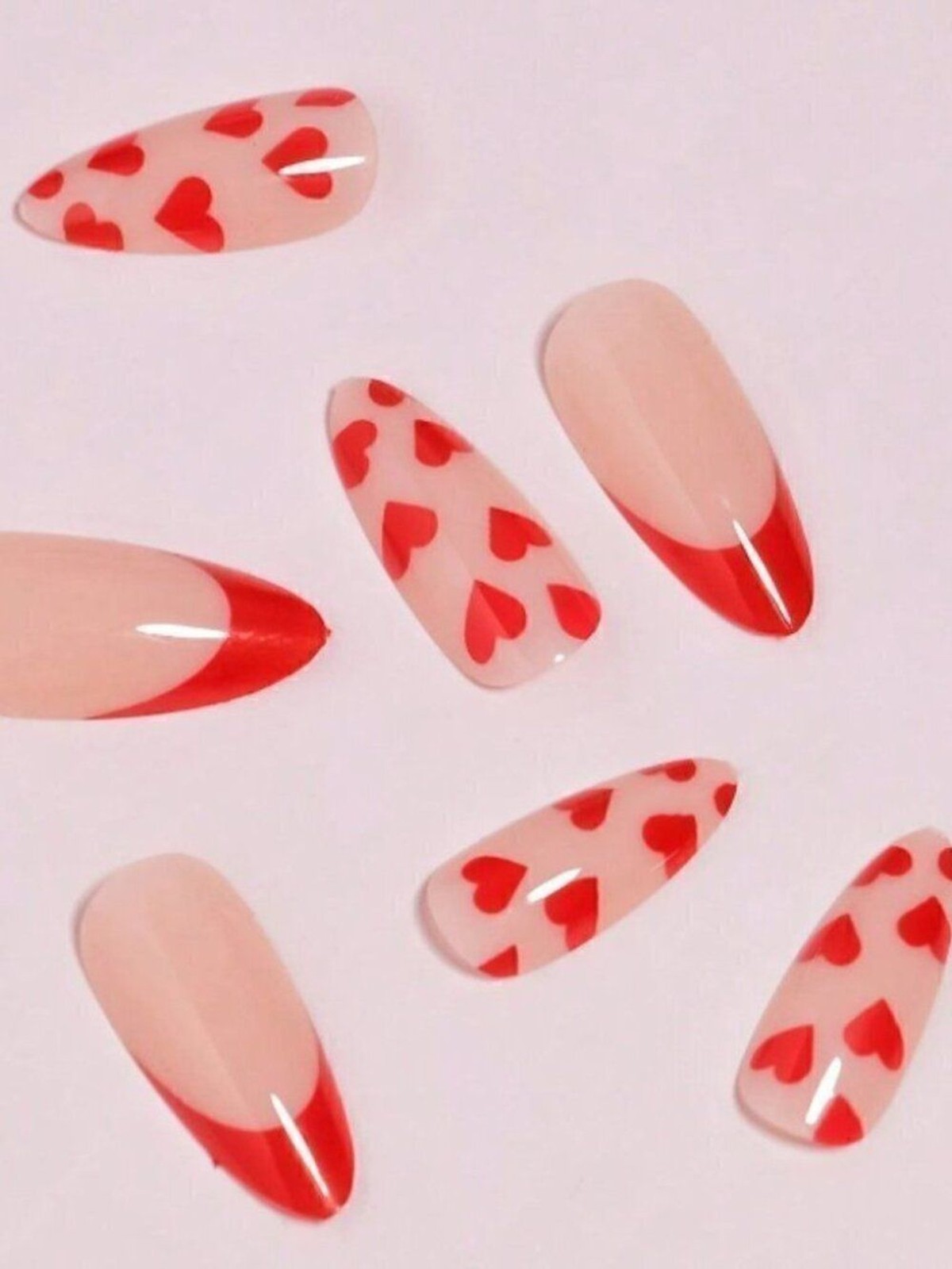 4 Boxes 24 pc Medium Magic Press on Nail Tips Y2K Lovely Cherry Red Heart Design