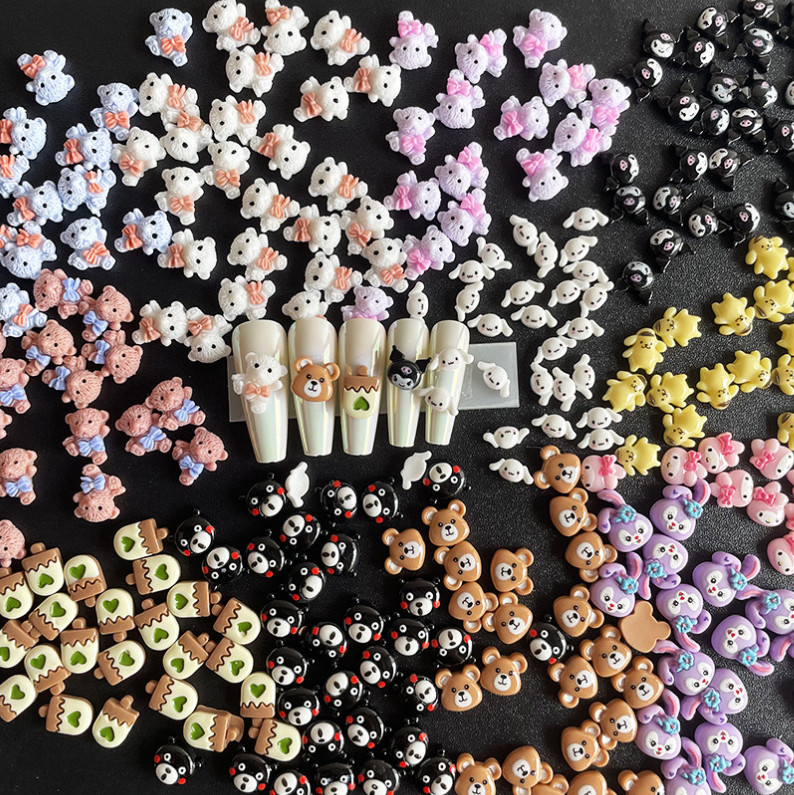 2Pc 3D Cartoon Puppy Bunny Cat Tiger Bear Nail Art Sticker Charm Decoration NS31