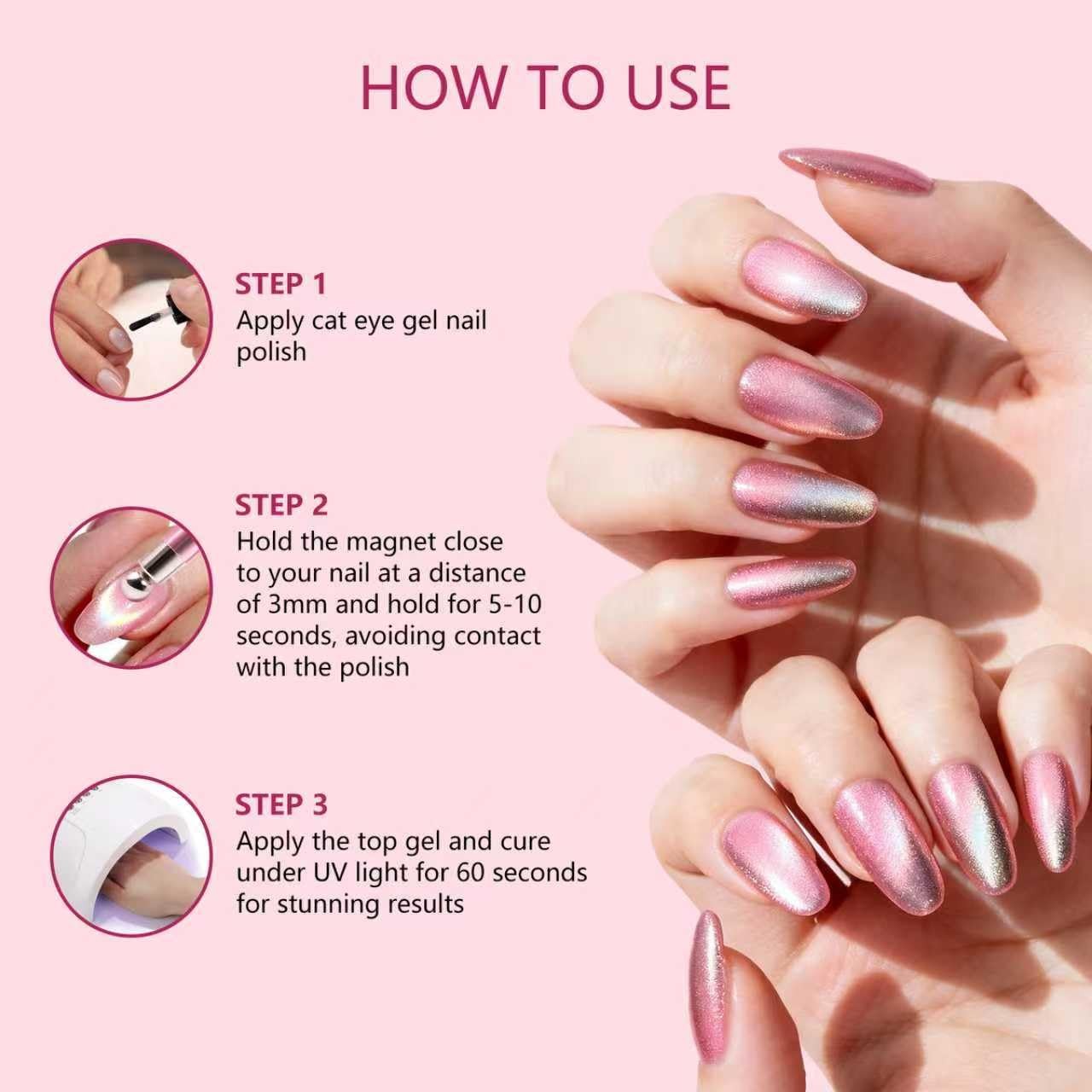 NIQZOPA 3-in-1 Cat Eye Magnet Nail Art Tool, Magnet for Cat Eye Gel Polish