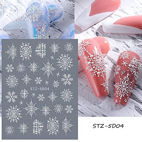 Snowflake Nail Art Sticker Decals 5D Embossed Christmas 4pcs Snowflakes a