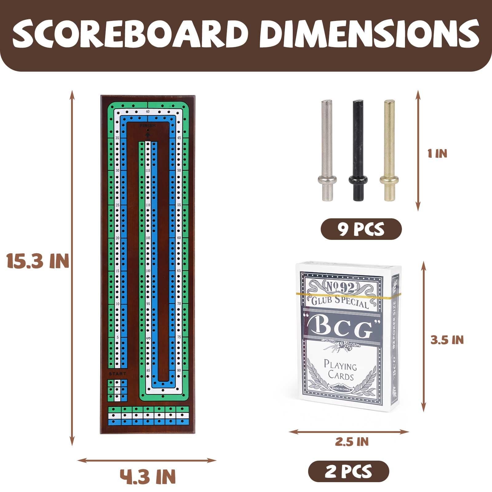 Wooden Cribbage Board Game Set, Premium 15.4″L x 5.3″W x 2.2″H