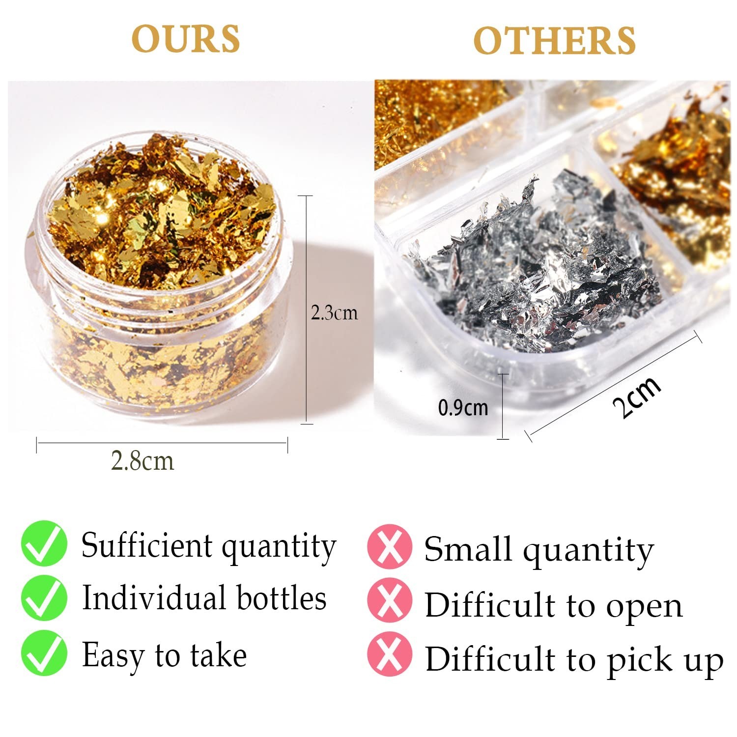 Nail Foil Flakes 4 Bottles Gold Foil Flakes Metallic Gold Foil Set for Nails,…