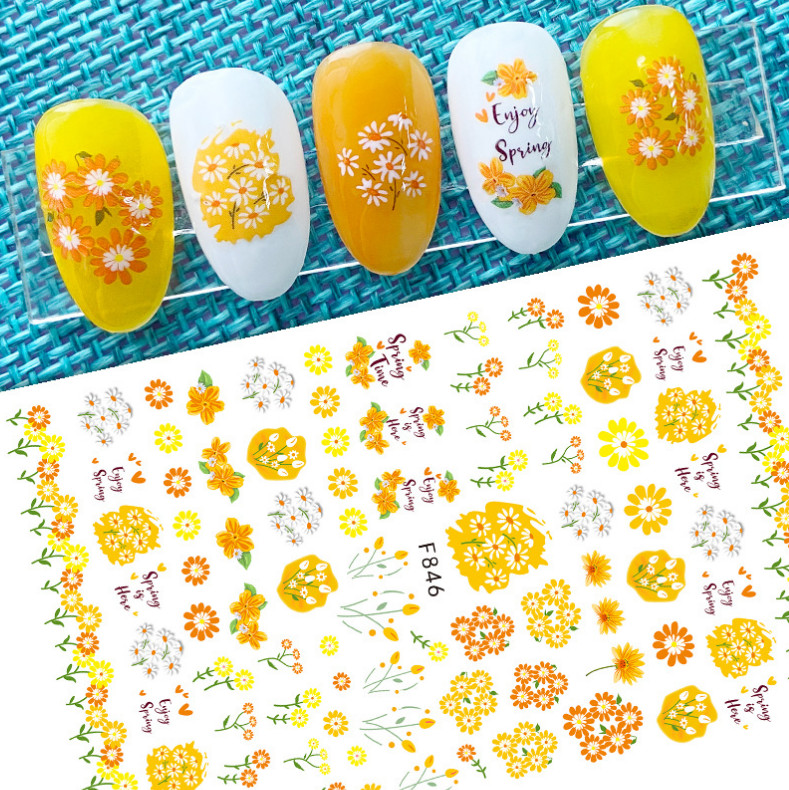 Daisy Sakura Butterfly Leaves 3D Nail Stickers Adhesive Decals Flowers DIY NS3