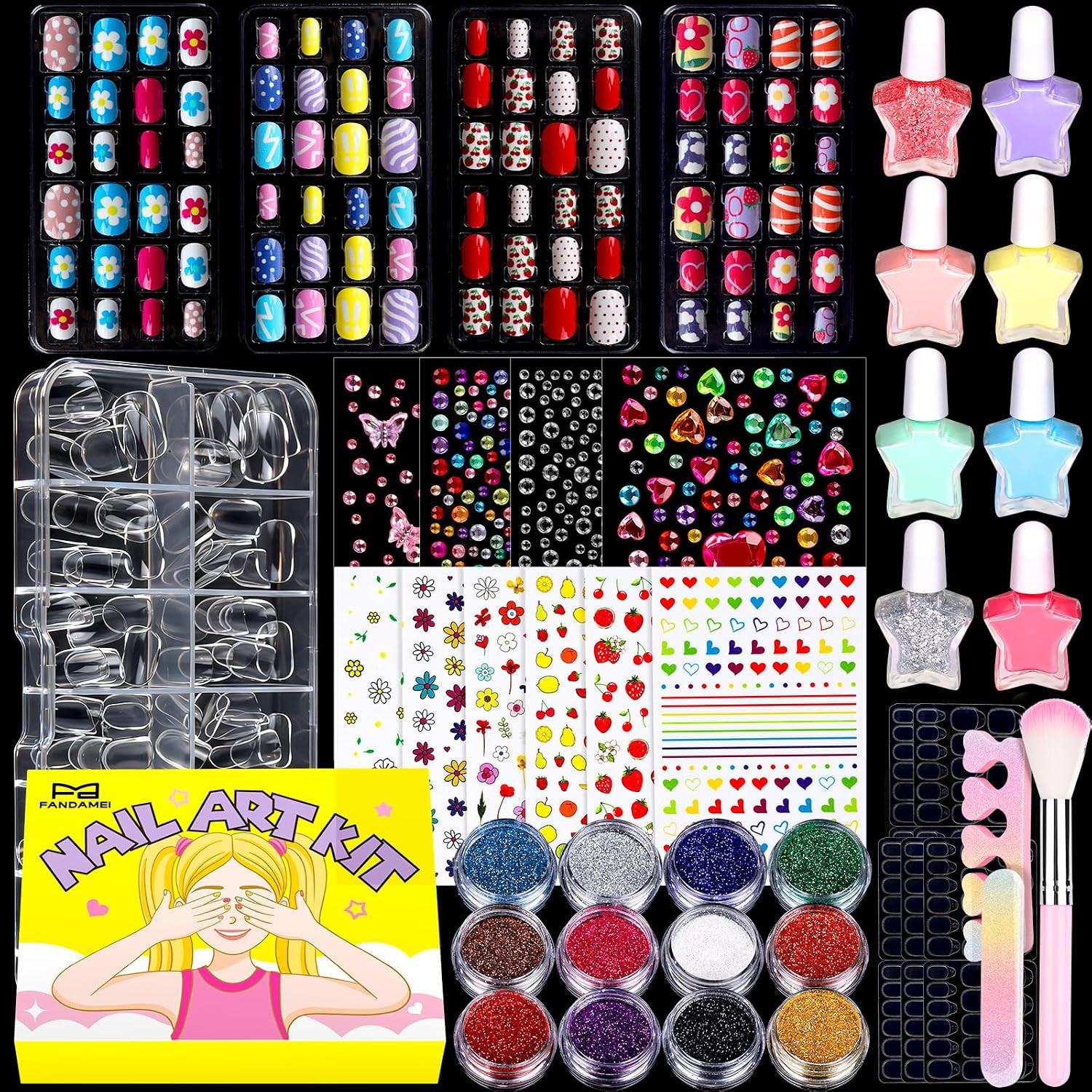 Nail Kit for Girls, Press on Nails for Teens, Nail Polish Set for Girls, False N