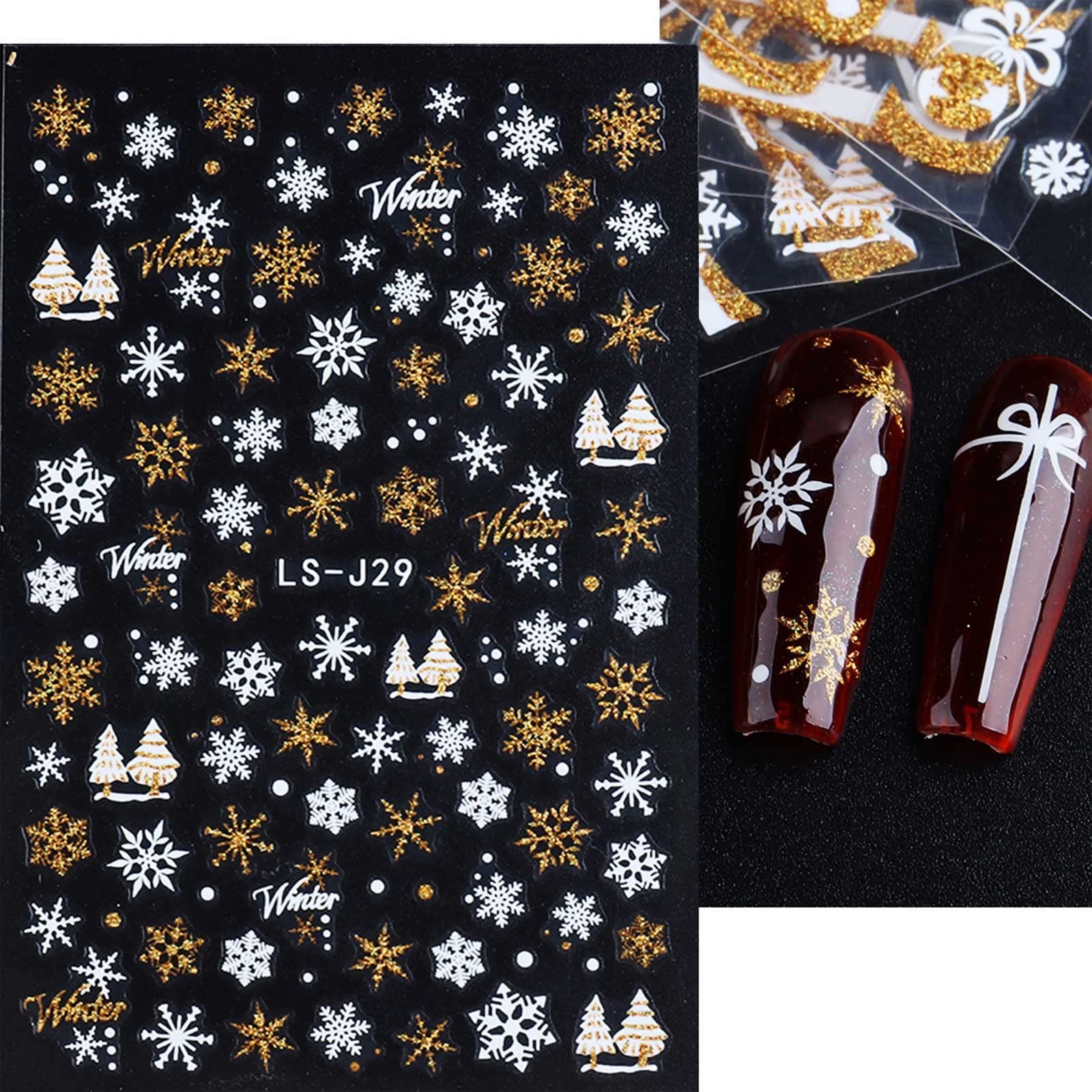 8 Sheets Glitter Christmas Nail Art Stickers Decals Gold & White