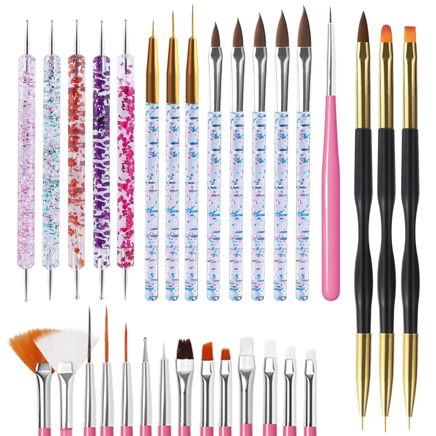 15Pcs Fine Detail Paint Brush Set Acrylic UV Gel Drawing Dotting Manicure Nail A
