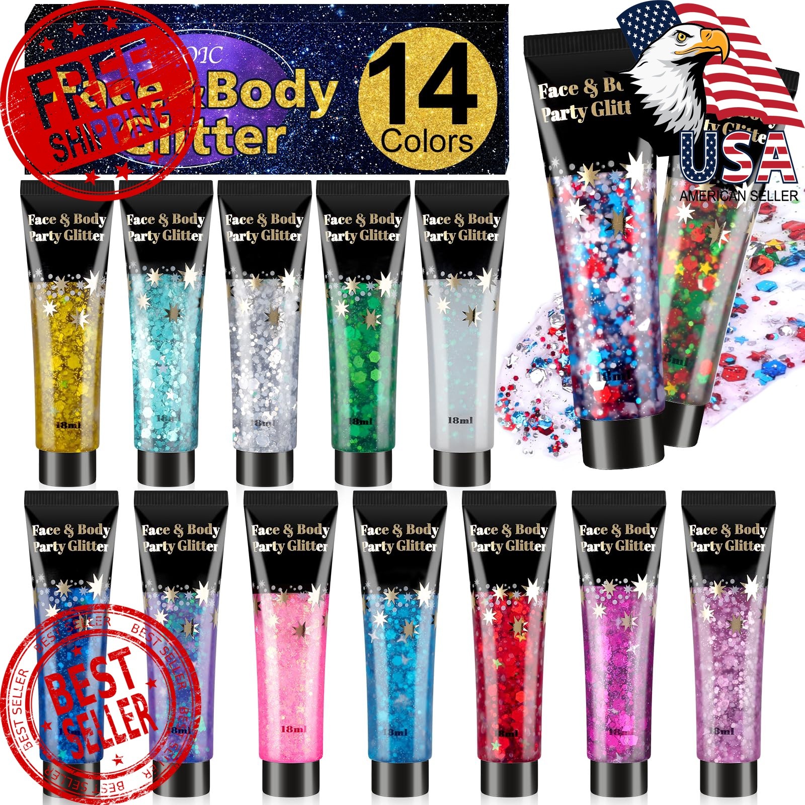 AROIC 14 Colors Body Glitter Gel Set