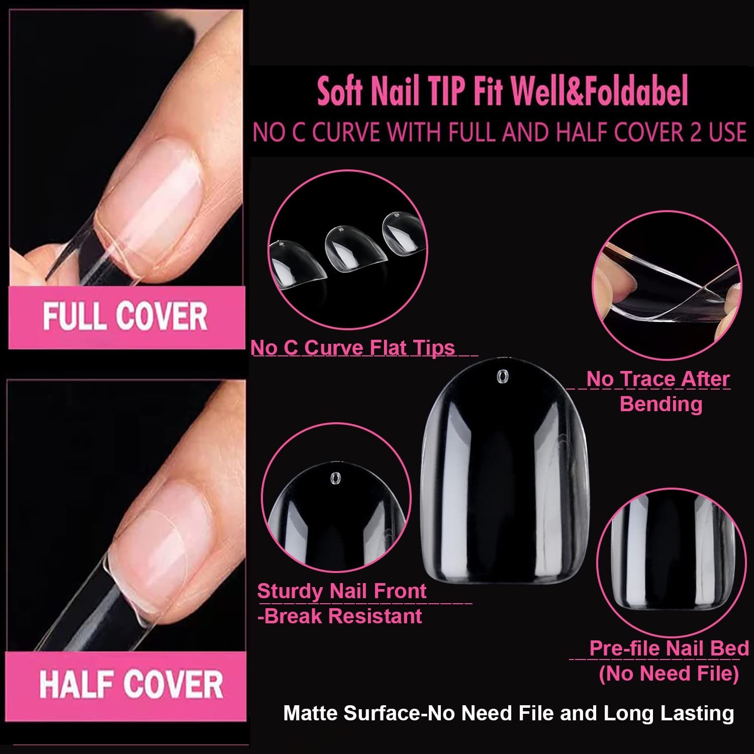 Professional Quality Extra Short Oval Gel Nail Tips – 360 Pcs in Various Sizes