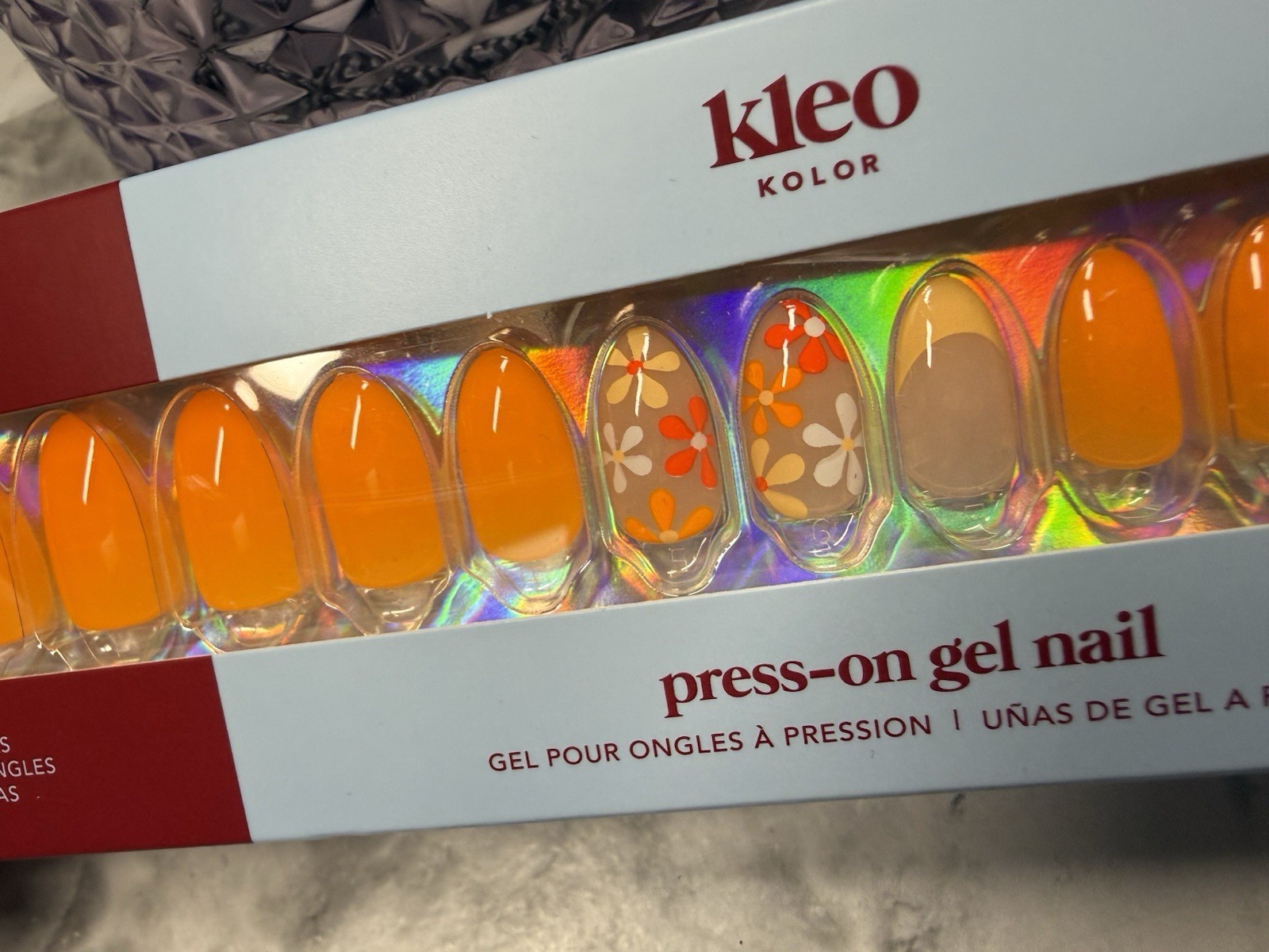 New Kleo Kolor Press-On Gel Nails – Long Almond Dreamsicle Petals Orange