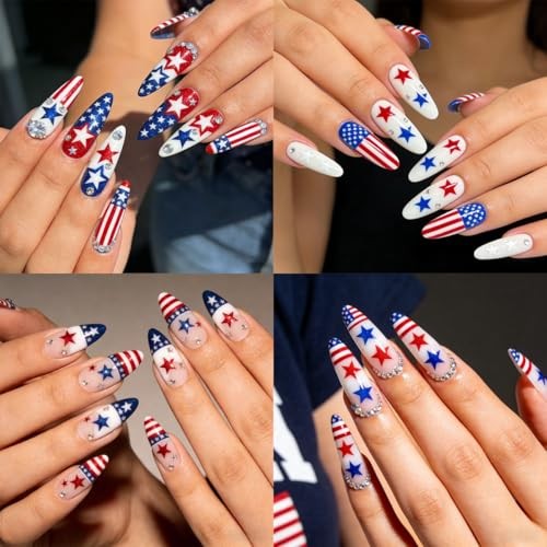 4th of July Nail Stickers – 6 Sheets Red White and Blue Star Nail Stickers 3D