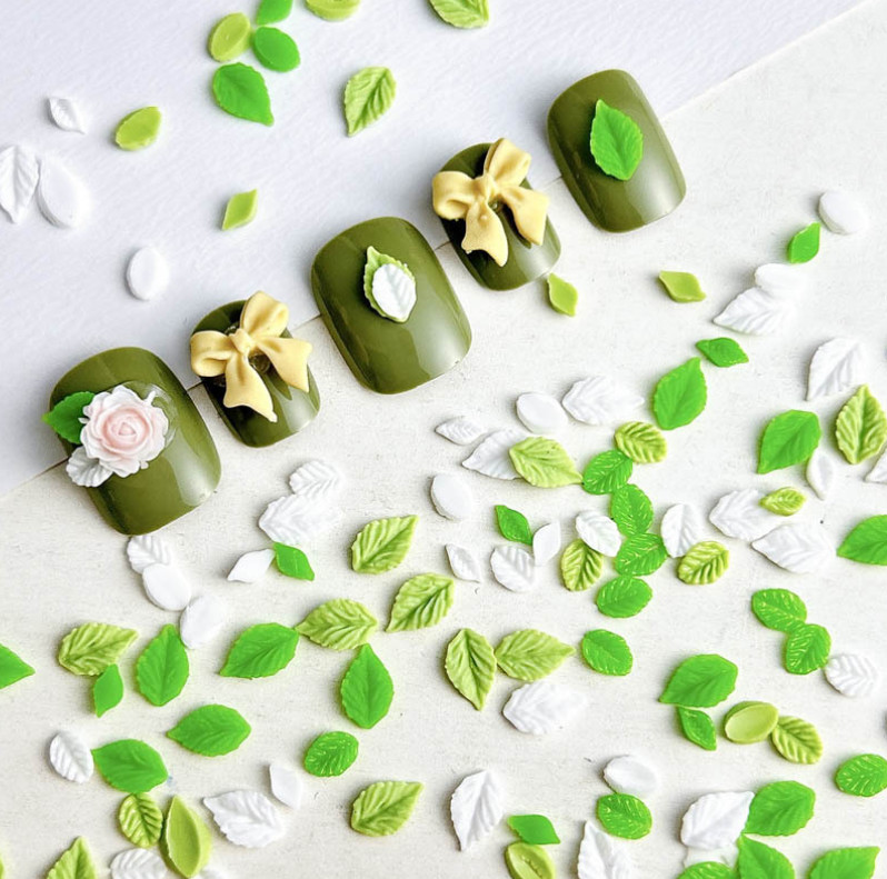 20Pcs Mixed Nail Art Charms Jewelry Accessories Resin Spring Green Leaf NH25