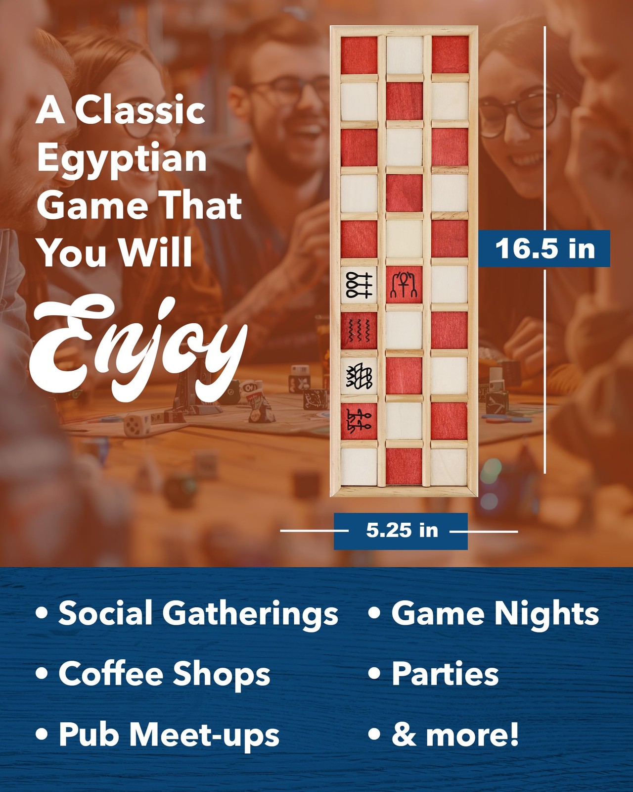 WE Games Senet Egyptian Board Game – Handcrafted 16.25 x 5 x 2.25, Brown