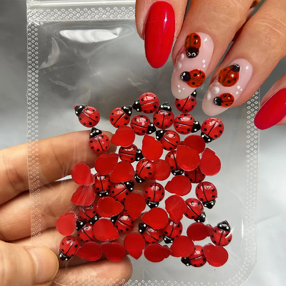 50Pcs Cute Insect Ladybug Nail Charms 3D Resin Ladybugs Nail Art Rhinestones