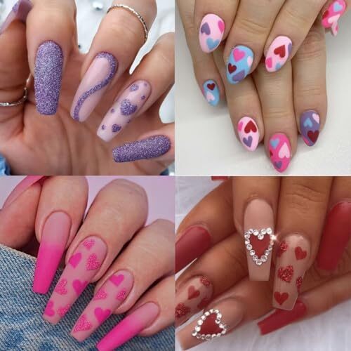 10 Sheets Heart Nail Stickers Decals Shiny Love Nail Decals Colorful heart-3