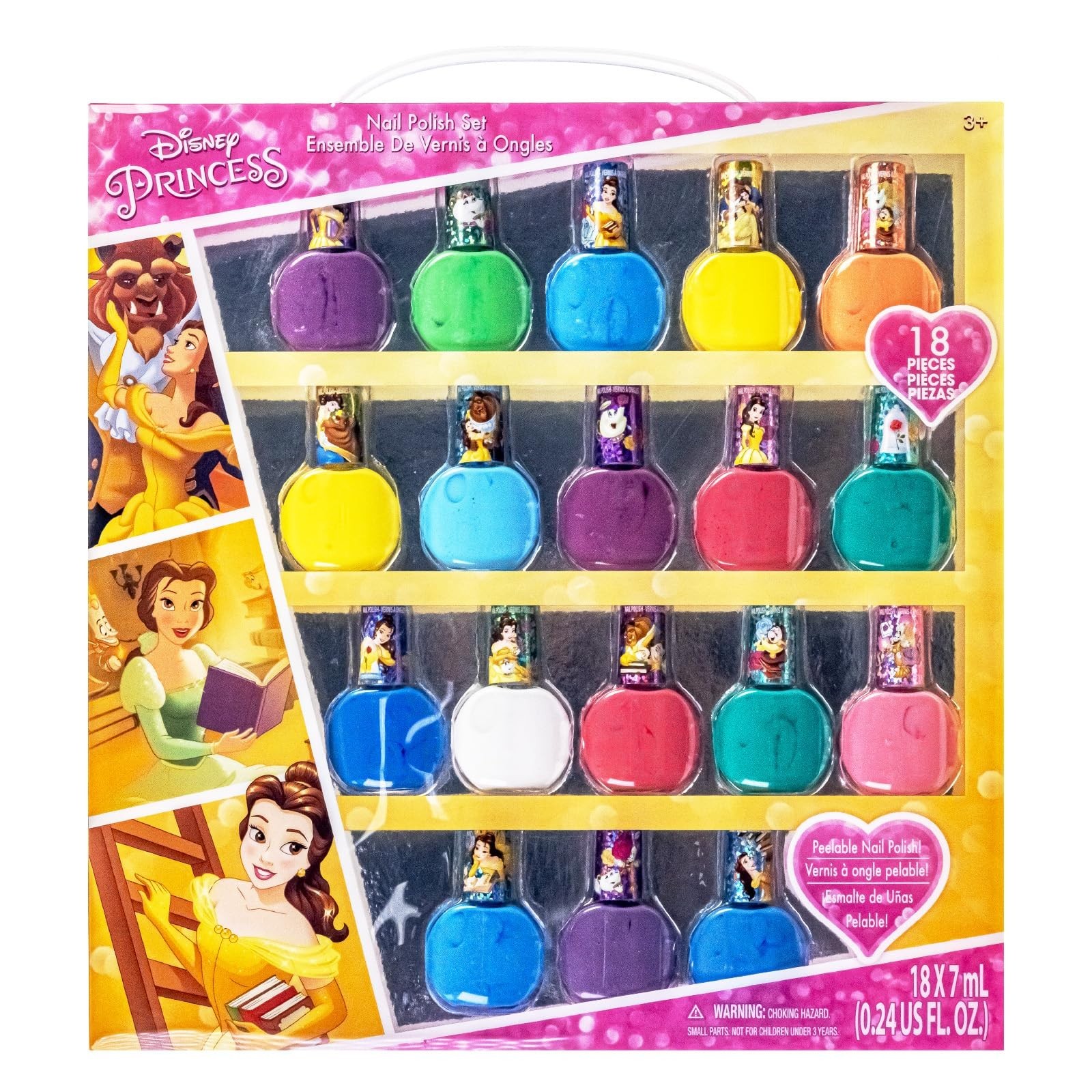 Townley Girl Disney Princess Belle 18 Piece Water-Based Nail Polish Set, Quic…