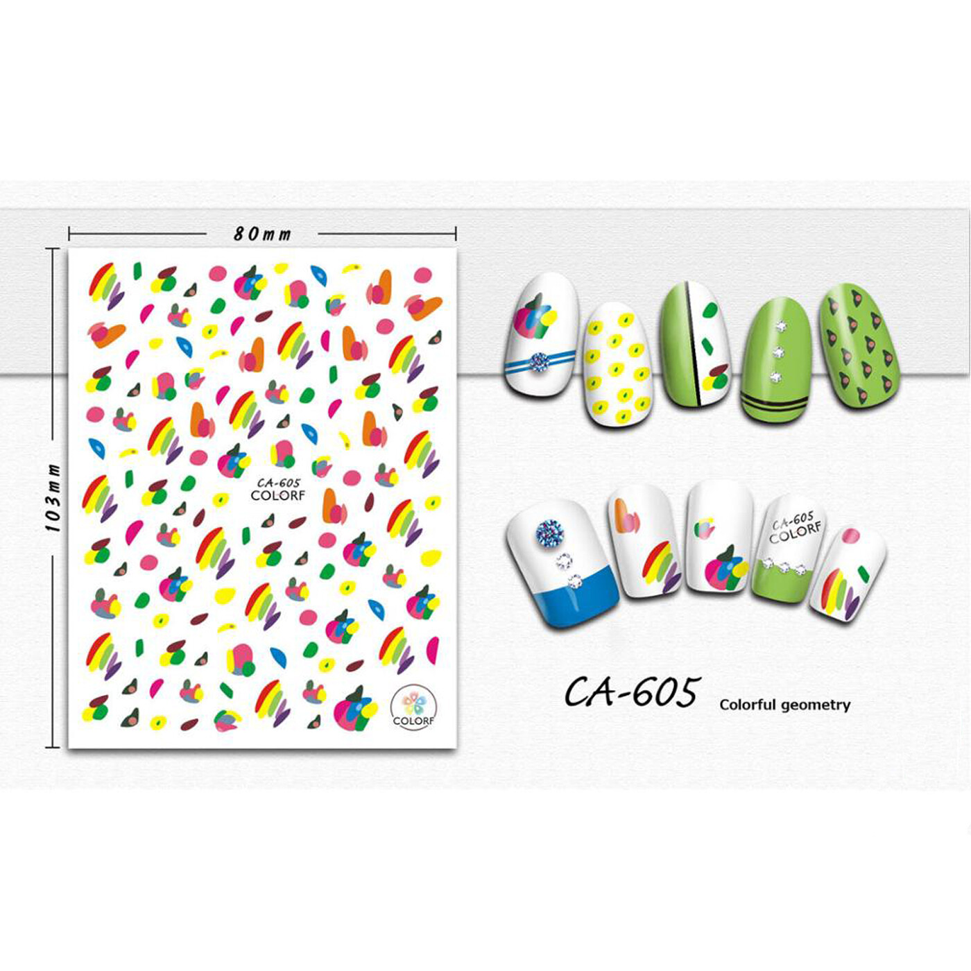Nail art 3D stickers decal red pink blue orange brown strokes CA605