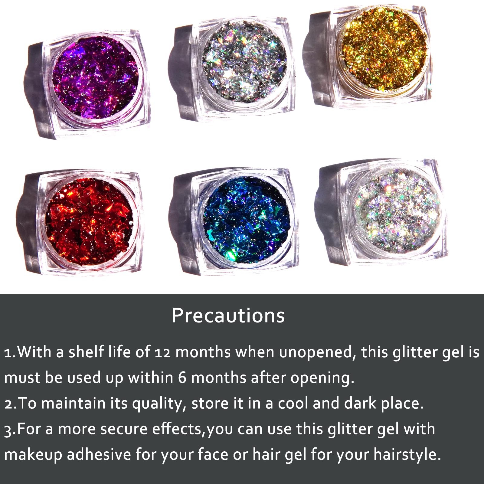 Face Glitter Body Glitter Gel with Face Heart Star Stickers, 6 Colors Hair Gl…